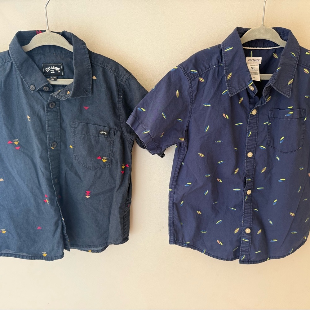 5/5T Billabong and Carters Navy Button Down Shirts with Colorful Patterns